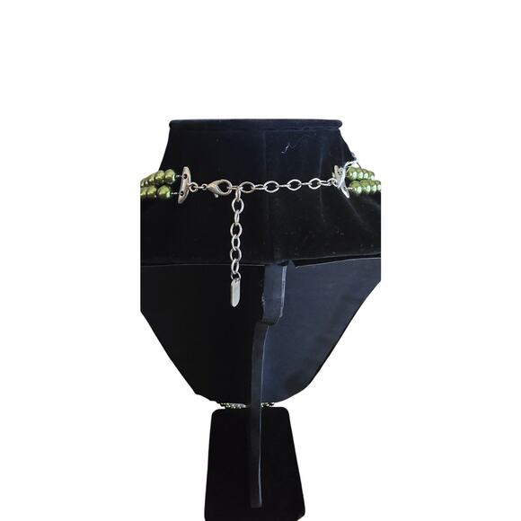 Green Beaded Flower Statement Necklace | Long Double Strand | NIB - Picture 4 of 4